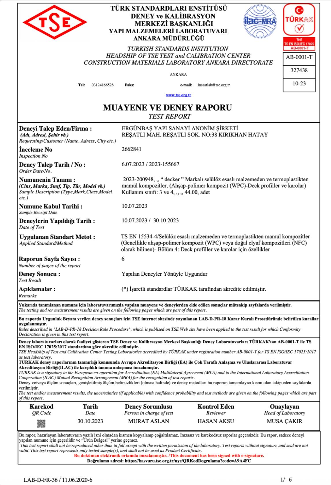 RAPPORT D'ESSAI TSE - NF EN 15534-4